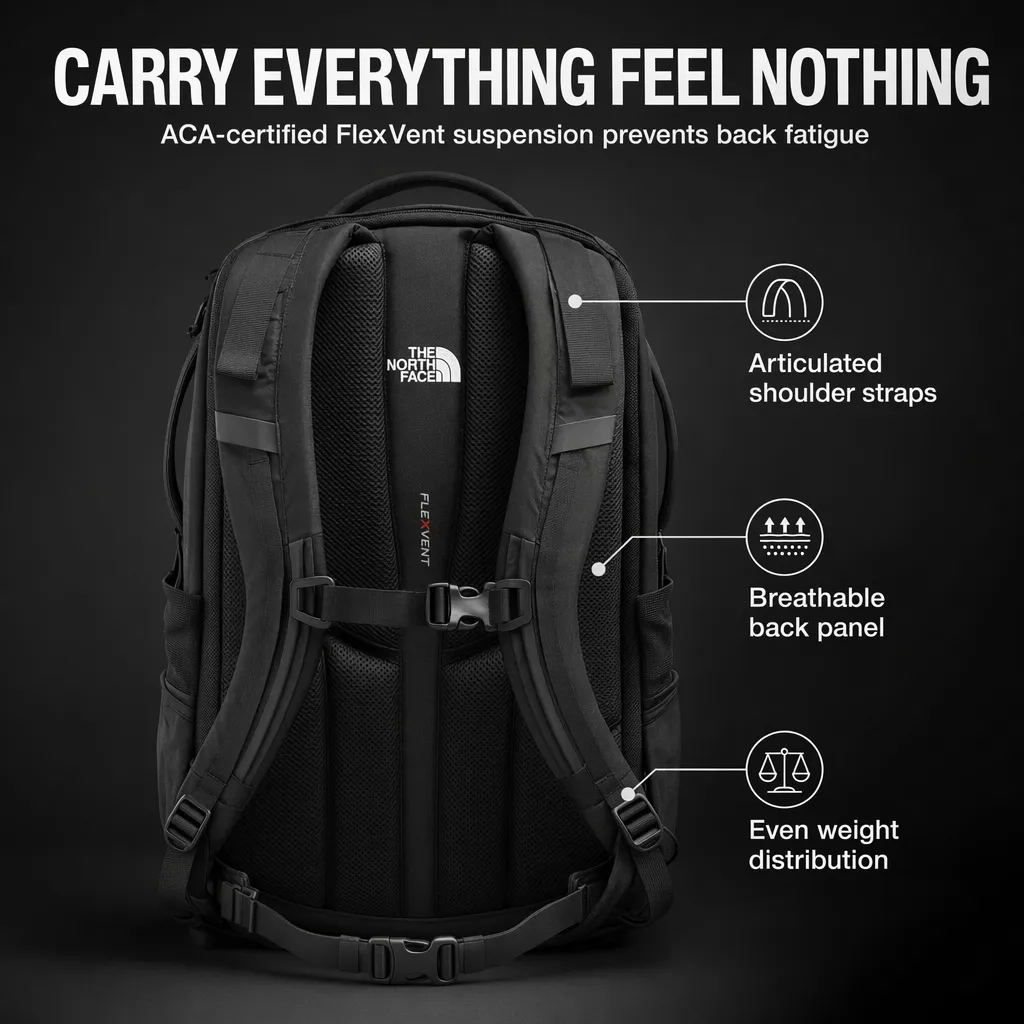 Pixii A+ content: The North Face backpack with callouts