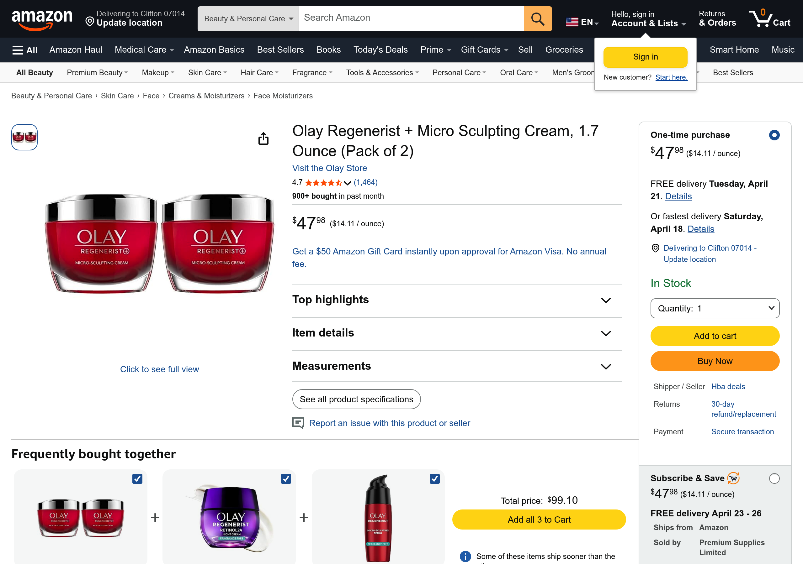 Current Amazon listing