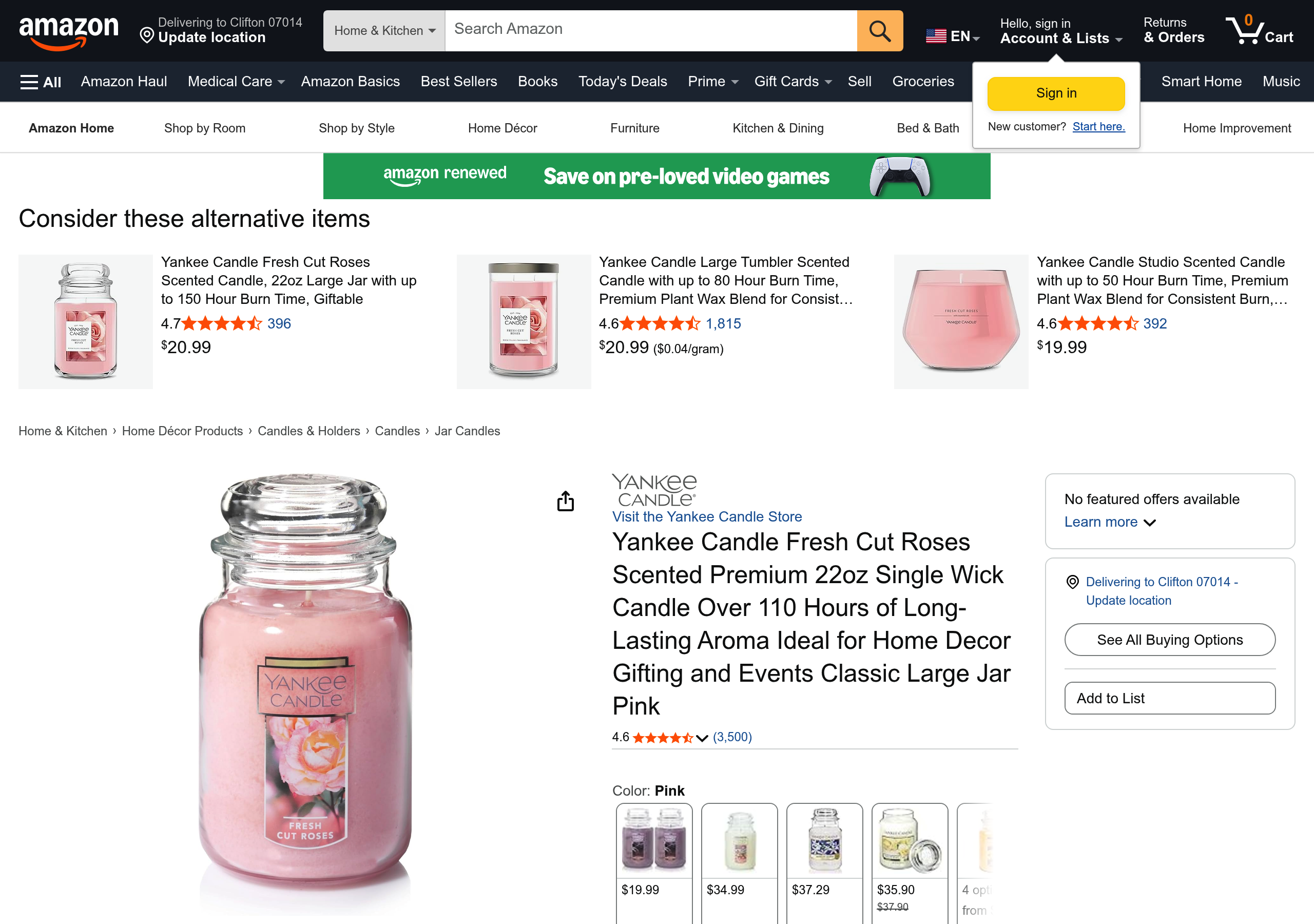 Current Amazon listing
